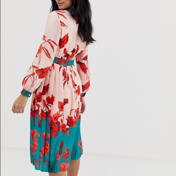 Ted Baker KAROLYN Fantasia Bow Neck Midi Dress Pin - Picture 5 of 8